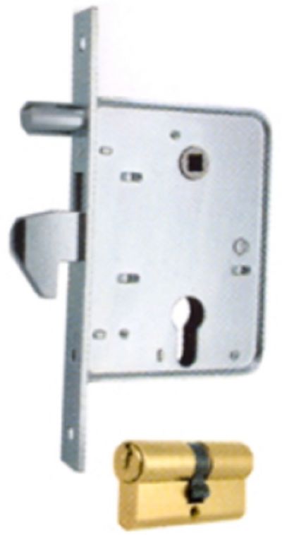 serrature m.g. art.566 per porte scorrevoli, da infilare, quadro maniglia mm.8, gancio sporgente, entrata mm.58. MG